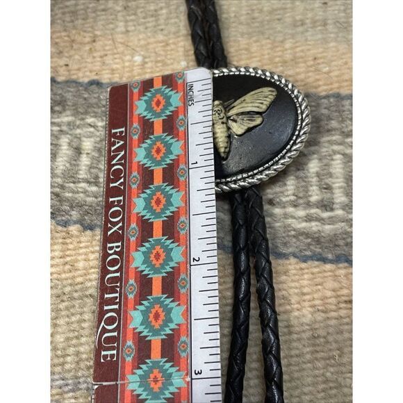 Western Bolo tie Lariat Death Head Moth Skull Cameo Rustic Wedding Attire Party - Picture 7 of 16